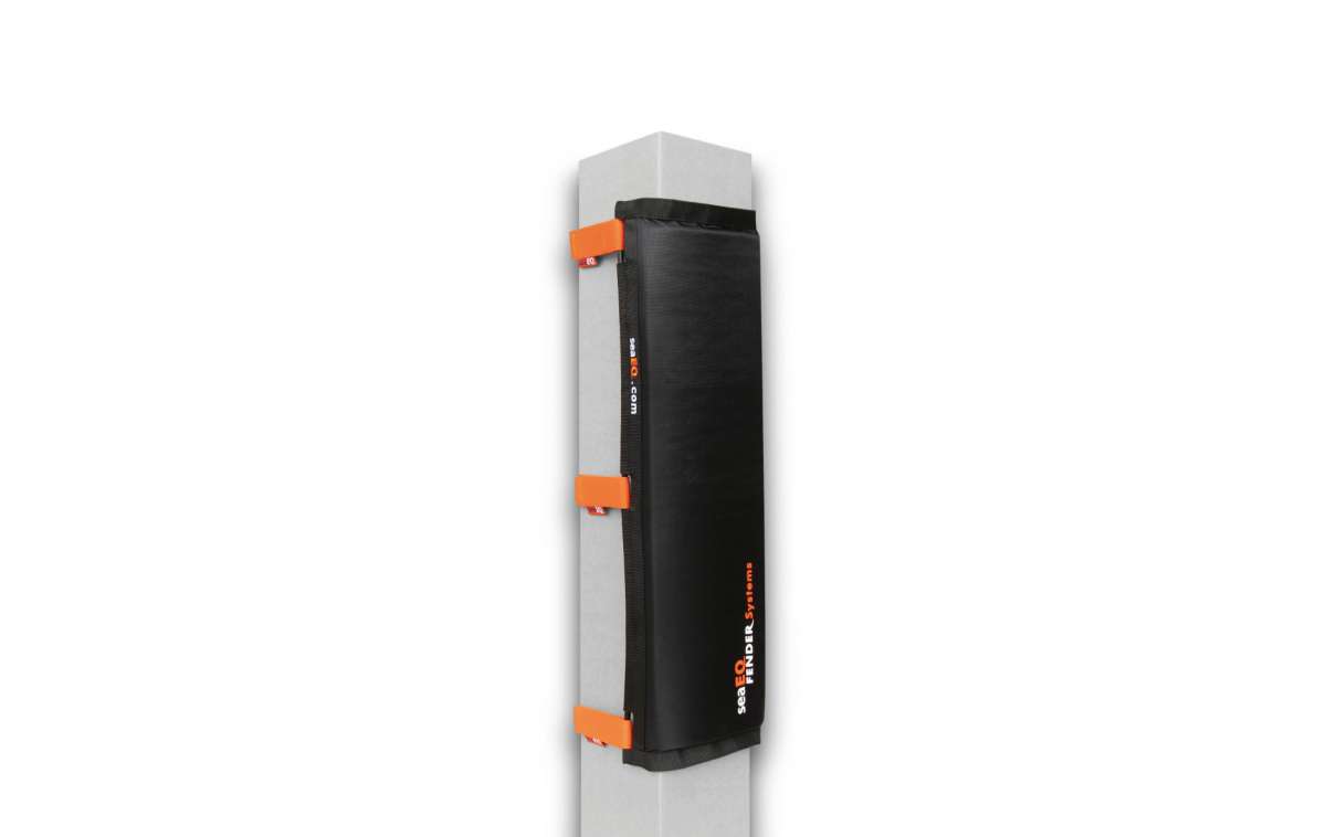 SeaEQ Pfahlfender Breit L – Dalbenfender Für Dicke Pfähle, Mit Spanngurtsystem, Blau, 600x400x25 Mm